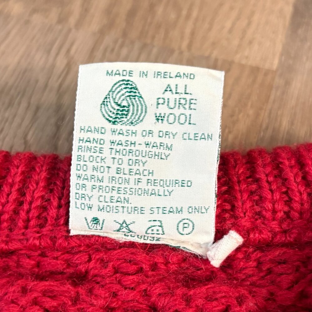 Cladyknit vintage Irish Fisherman Sweater red M medium wool cable knit Ireland - Picture 4 of 8